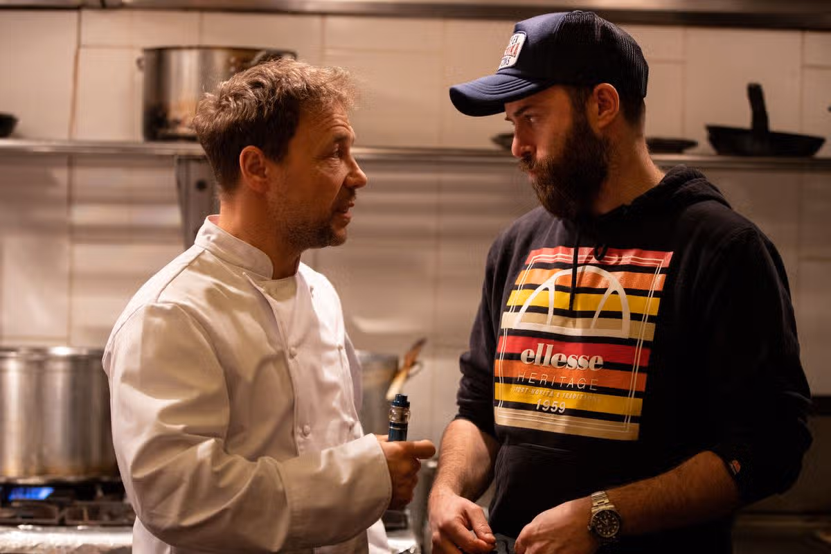 Stephen Graham and Phil Barantini on the set of Boiling Point