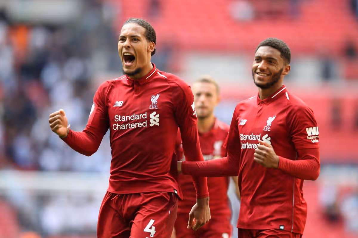 Virgil van Dijk and Joe Gomez celebrate