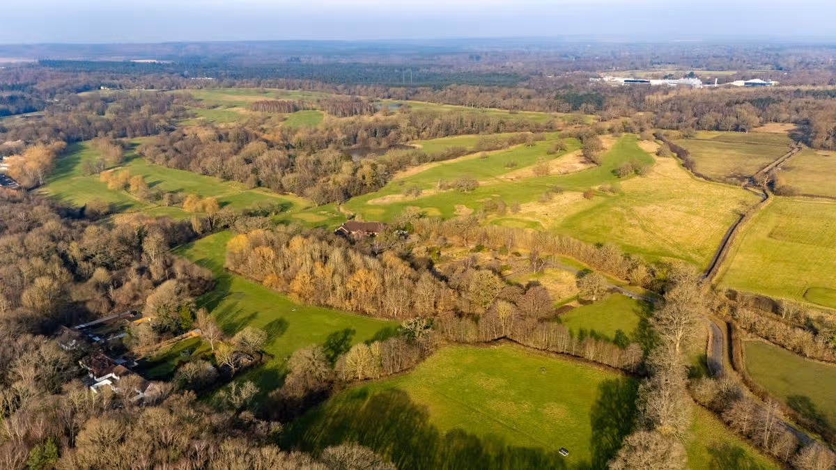 An aerial view of the Merrist Wood Golf Club in Worplesdon