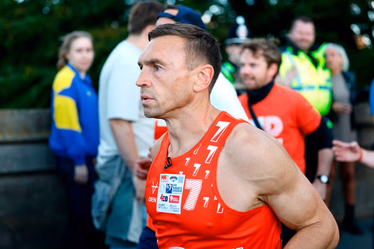 Sir Kevin Sinfield arrives to the stadium on Day 7 of the 7 in 7: The Grand Finale fundraiser