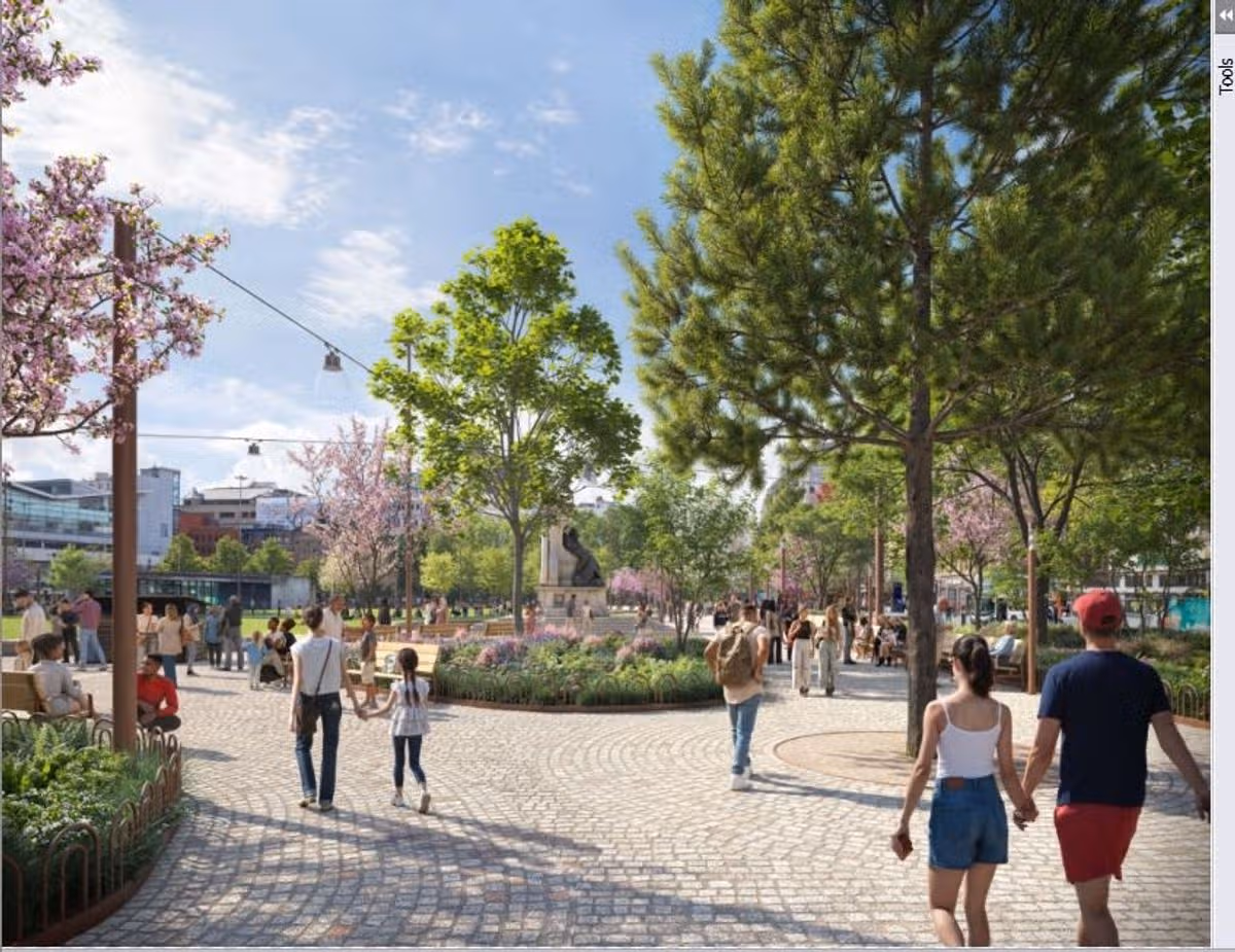 An artist's impression for the new-look Piccadilly Gardens