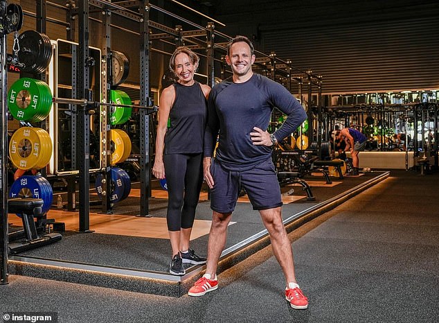Three mornings a week, Dagmar wakes at an eye-watering 3.45am to prepare for early yoga classes or personal training clients, but despite her busy schedule, she makes a point of getting seven to eight hours of sleep every night. Pictured: with her son and gym owner Daniel