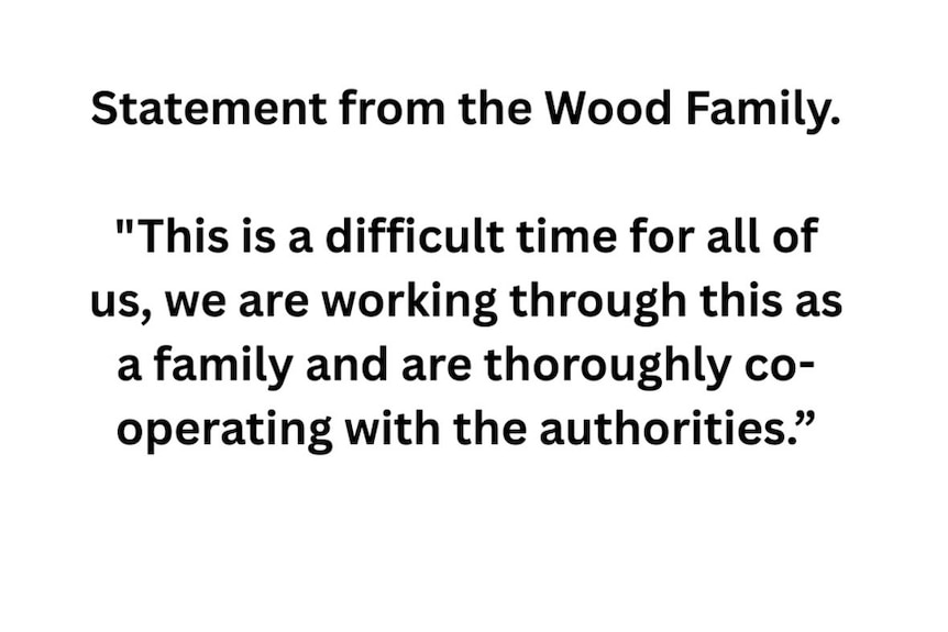 White background black text reads statement from the Wood family