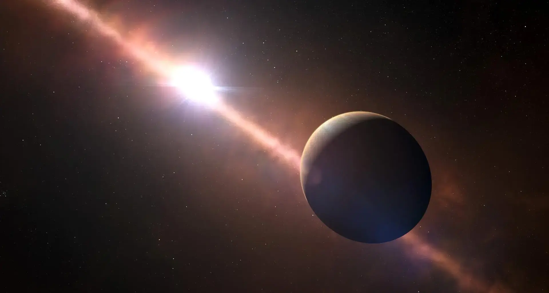 An artist's impression of the exoplanet Beta Pictoris b orbiting its parent star