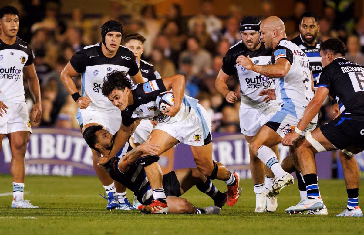 Exeter Chiefs' Kane James in action