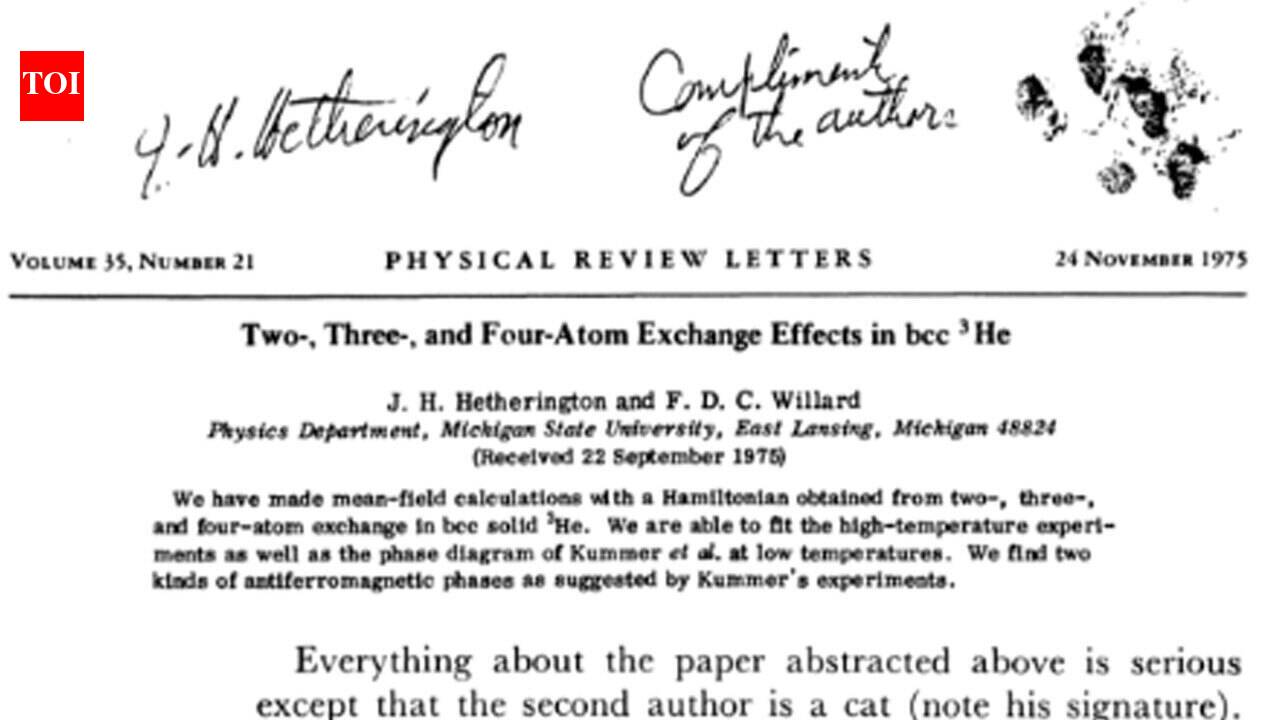A 1975 physics paper had 2 authors, but one was a cat named Chester; here’s why he made it into a scientific journal