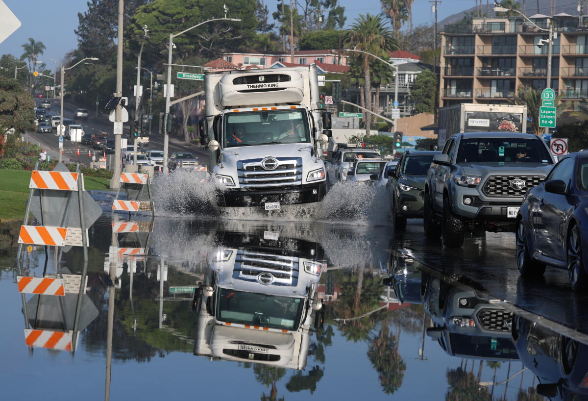 Vehicles on a flooded street
