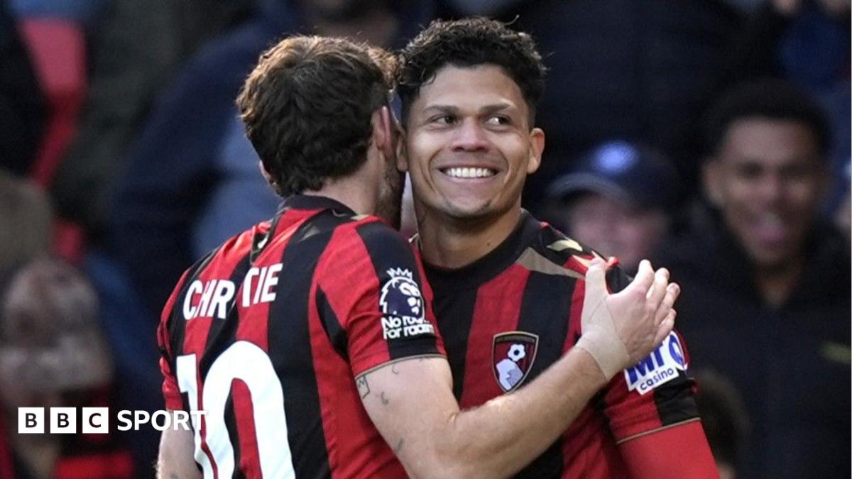Bournemouth striker Evanilson celebrates scoring Bournemouth's second goal of the game