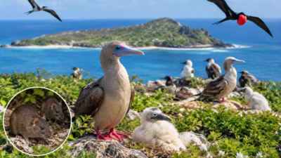After invasive rats were eliminated from a Pacific island in 2005, scientists monitored seabirds for years; three species eventually recorded populations two to ten times larger than before the removal