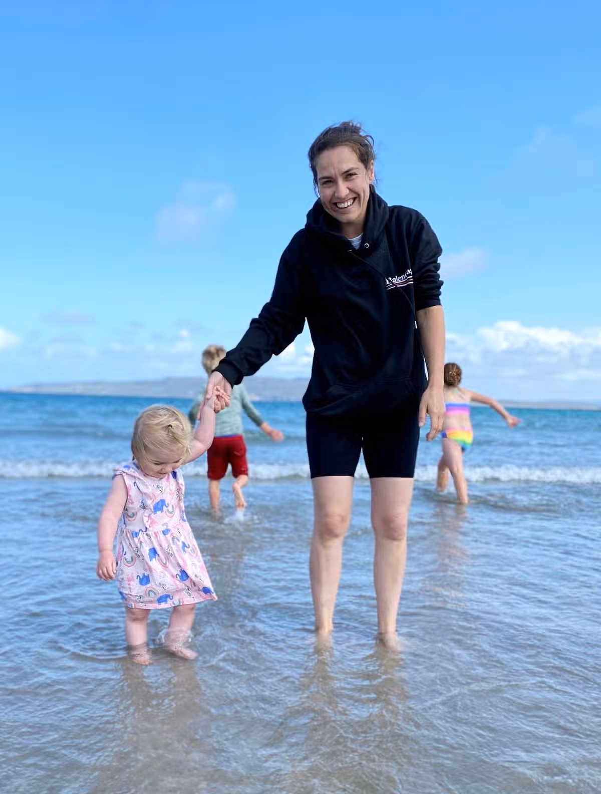Nicola Crymble with a young child