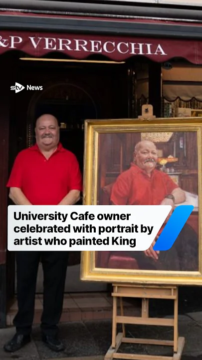 University Cafe owner celebrated with portrait by artist who painted King Charles - YouTube