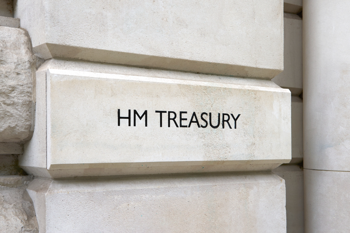 Treasury Department building with government bonds signage, representing financial management and bond issuance responsibi...