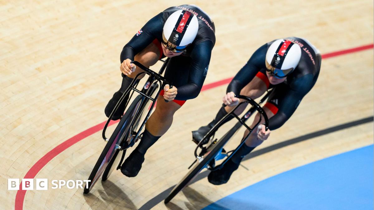 Sophie Capewell and Emma Finucane of Team Great Britain compete during the Women's Team Sprint Final in Paris 2024