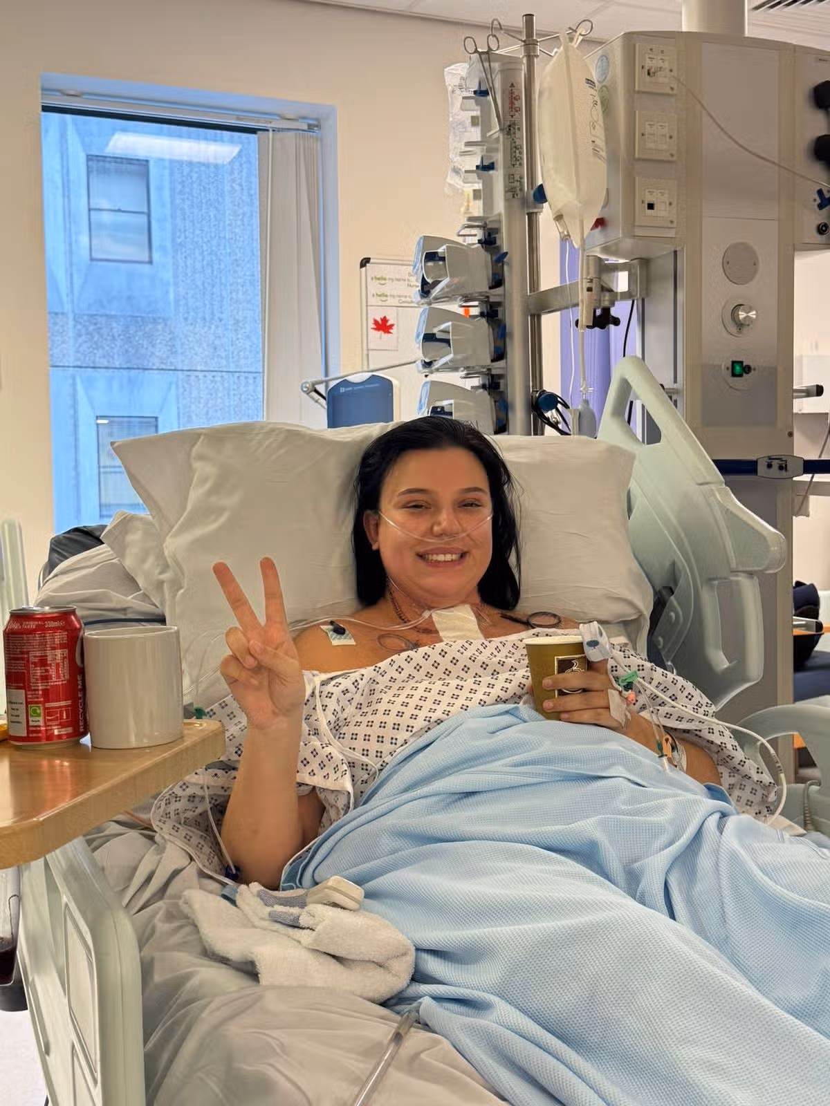 Saskia in hospital after surgery