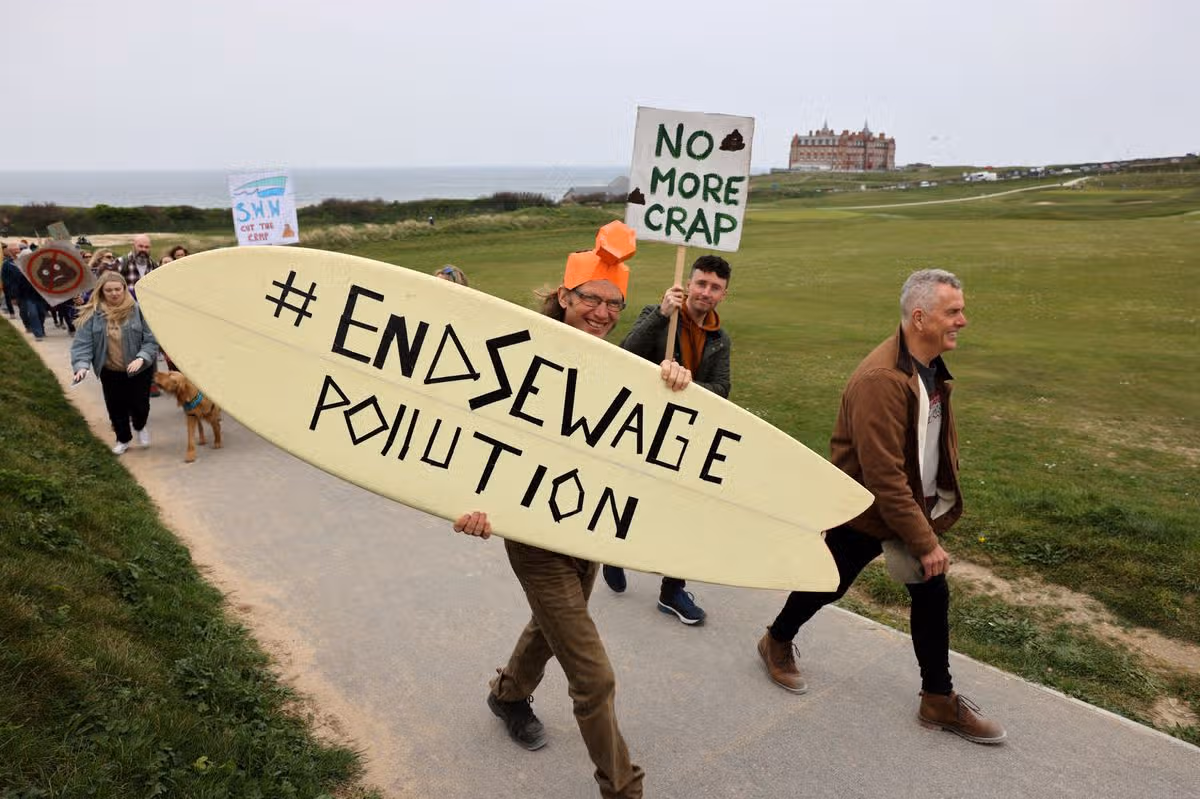 Campaigners in Newquay as part of a 'National Day of Action on Water Quality' in 2022 to protest against South West Water and demand they end sewage pollution