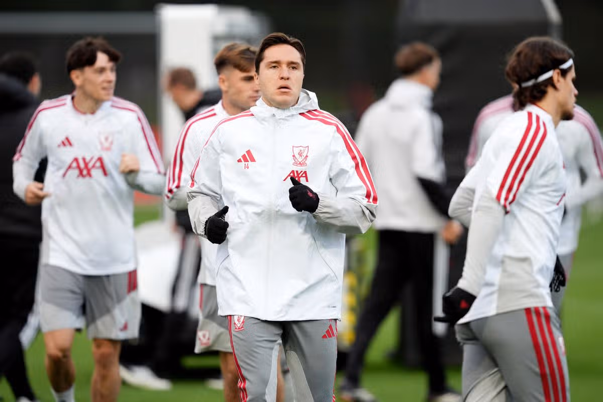 Liverpool's Federico Chiesa during a training session at the AXA Training Centre, Liverpool.

Picture date: Monday October 19, 2026. PA Photo. Photo credit should read: Nick Potts/the Press Association

RESTRICTIONS: Use subject to restrictions. Editorial use only, no commercial use without prior consent from rights holder.