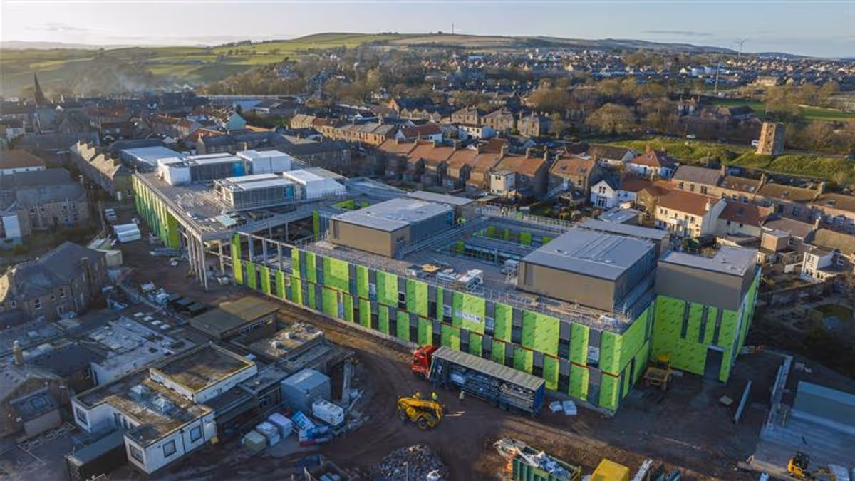 The view from the Youngs' back garden now the new hospital has been erected.