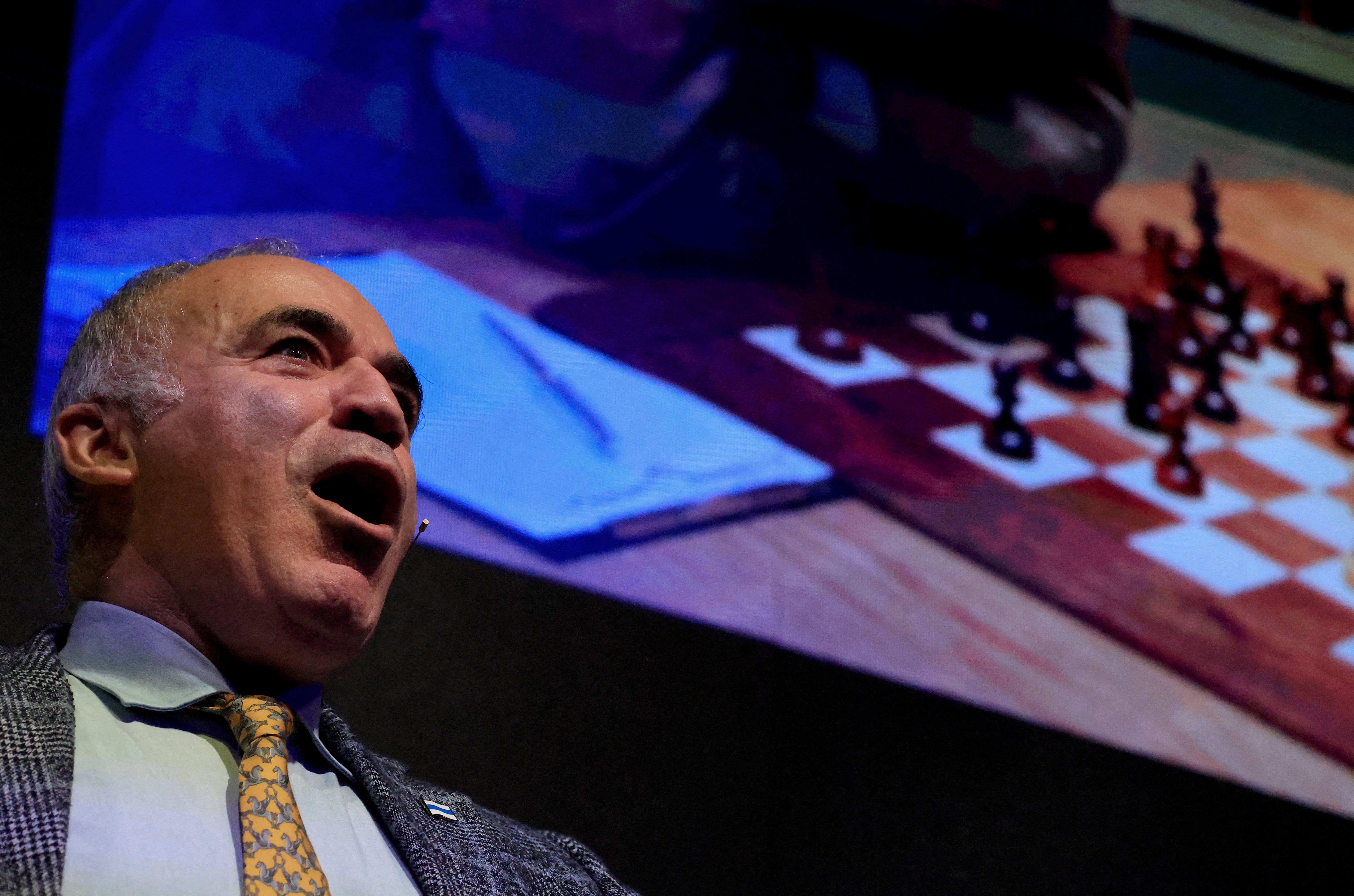 Russian former world chess champion Garry Kasparov speaks to the audience at the Mobile World Congress (MWC) in Barcelona, Spain 3 March 2025