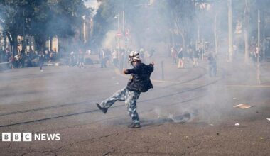 France school protests: Police fire tear gas at crowds as officer charged over student hit by projectile