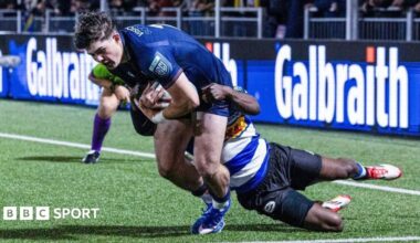 Rory McHaffie scores a try for Edinburgh