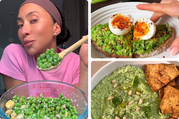 Pea dishes made by TikTok creators Raven Ross, Emily English and Kit Keenan