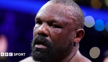 A sweaty Derek Chisora looks exhausted in the ring after a fight
