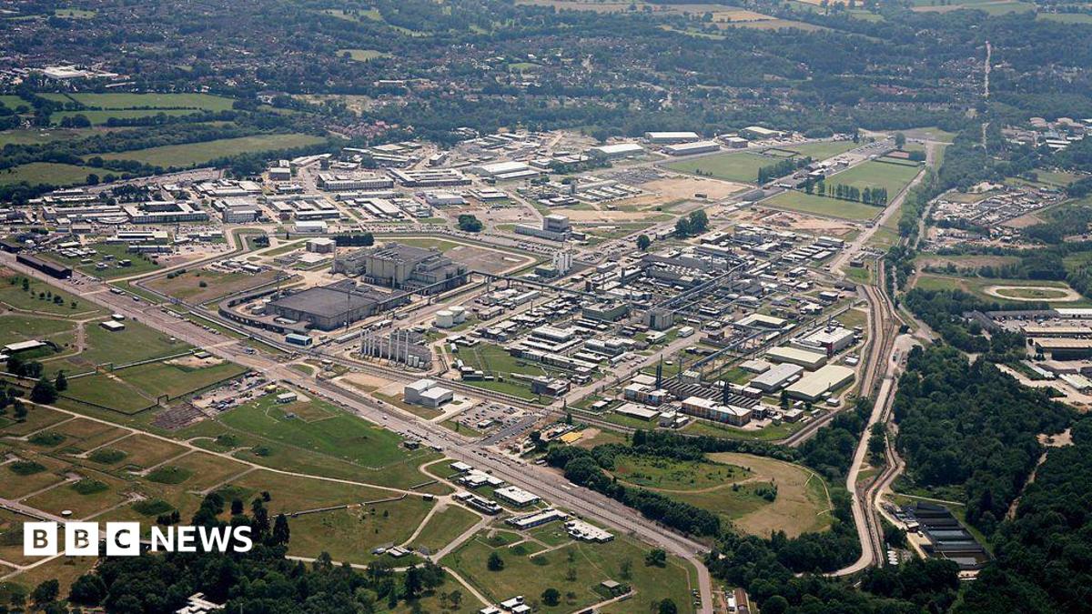 Aerial shot of the Atomic Weapons Establishment at Aldermaston Set in the Berkshire countryside - a factory style setting