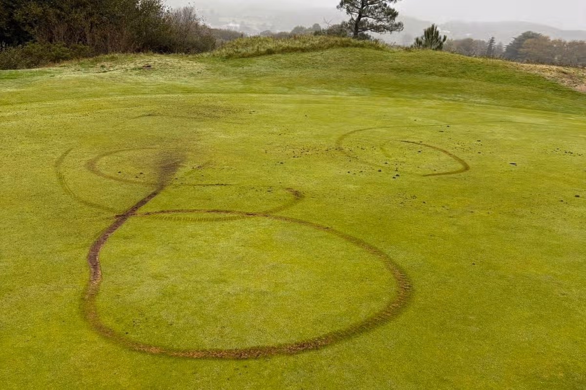 A damaged golf green