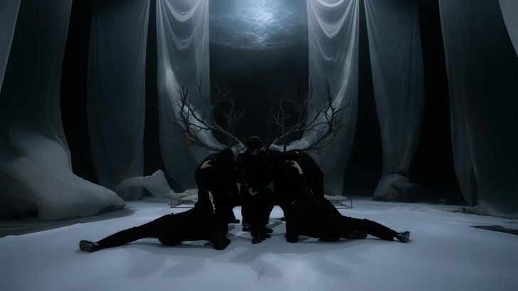 INFINITE singer Nam Woo-hyun performs in front of a tree prop in a teaser for the music video of “DEVIL,” the title track of his second full-length album, “2X8.” Courtesy of BILLIONS