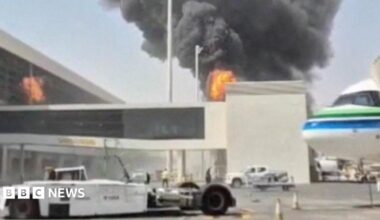 smoke and flames seen at King Khalid airport in Riyadh, 8 Oct