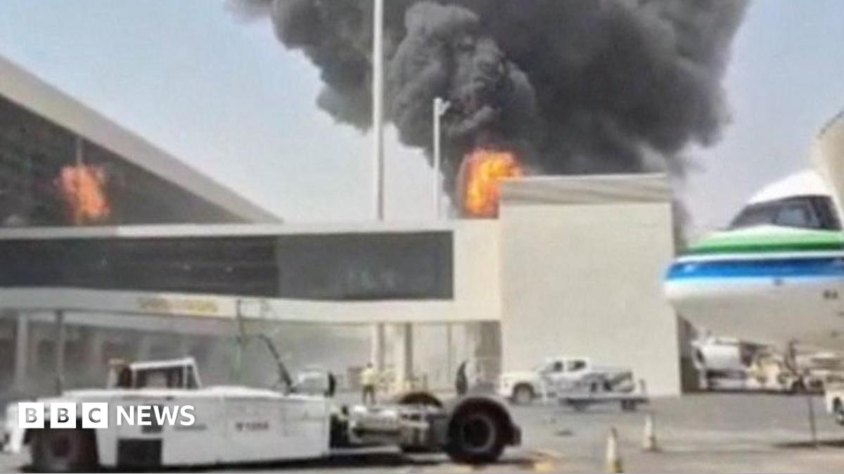 smoke and flames seen at King Khalid airport in Riyadh, 8 Oct
