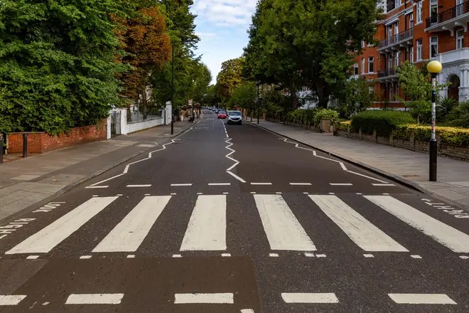 The Abbey Road zebra crossing in St John's Wood, London in August 2023