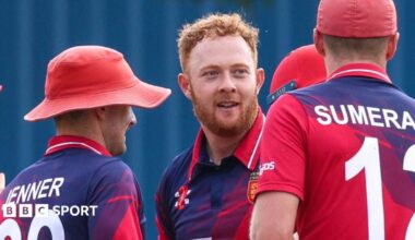 Ben Ward celebrates taking a wicket