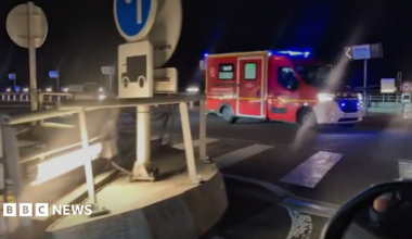 Two airlifted to hospital after bus collides with train stopped on French side of Channel Tunnel