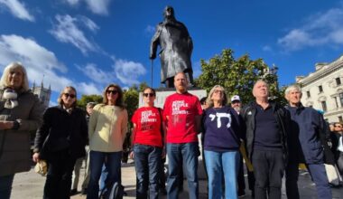 Activists challenged British antisemitism by standing with Israel launched a new campaign next to the Winston Churchill statue in Parliament Square on Saturday, October 10, 2026.