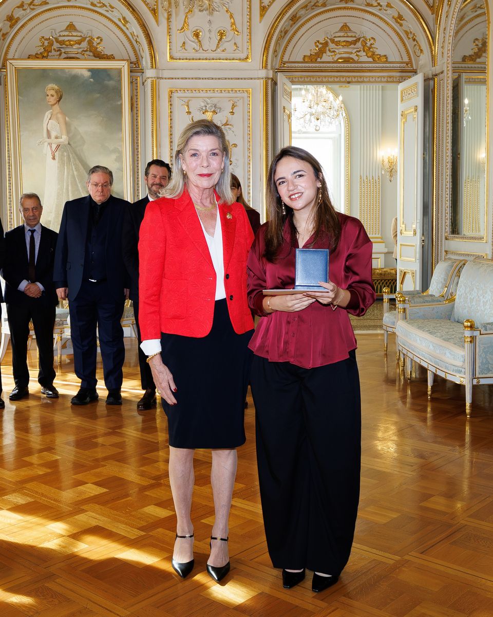 Princess Caroline posed with Soundouss Chraïbi, who received the Discovery Grant for her debut novel, Le soleil se lève deux fois.