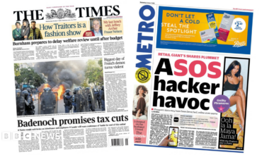 "Badenoch promises tax cuts" reads the headline on the front page of the Times.