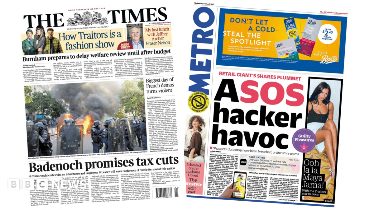 "Badenoch promises tax cuts" reads the headline on the front page of the Times.