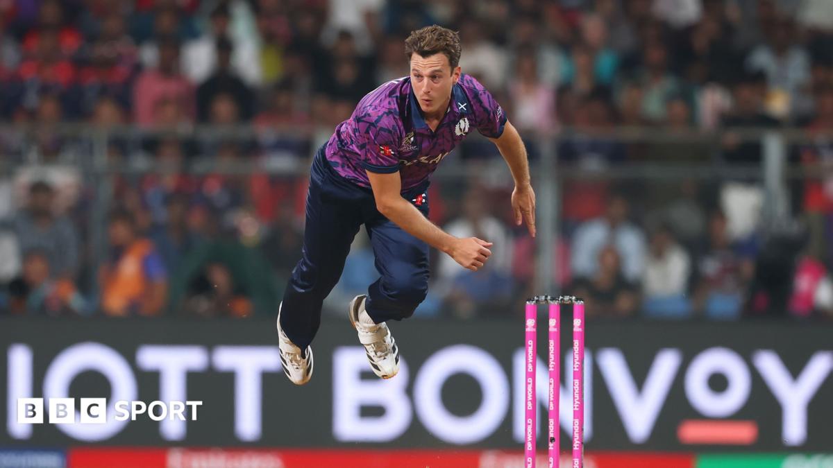 Brad Wheal in action for Scotland against Nepal at the 2026 T20 World Cup