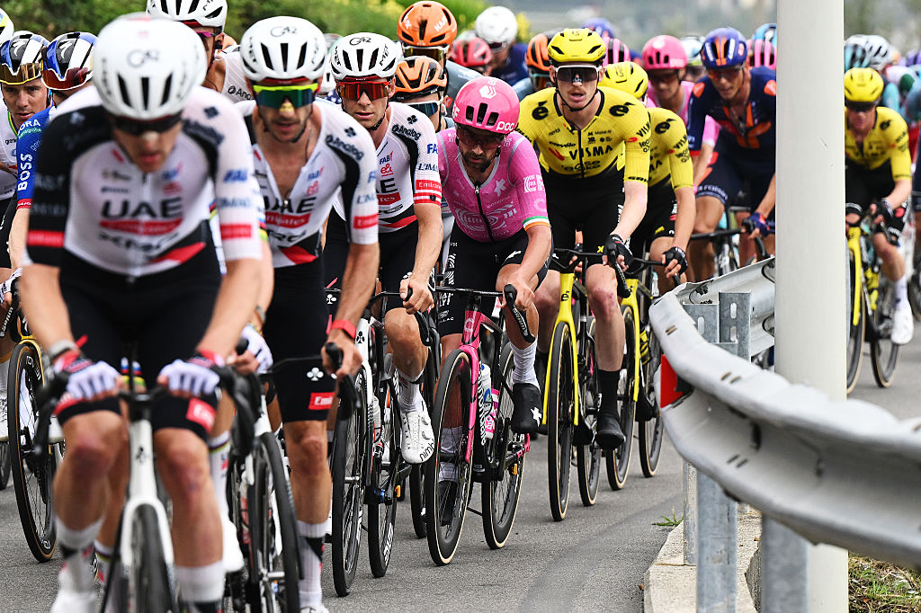 COMO, ITALY - OCTOBER 10: (L-R) Felix Grossschartner of Austria and UAE Team Emirates - XRG and Ben Healy of Ireland and Team EF Education - EasyPost compete during the 120th Il Lombardia 2026 a 239km one day race from Bergamo to Como / #UCIWT / on October 10, 2026 in Como, Italy. (Photo by Dario Belingheri/Getty Images)