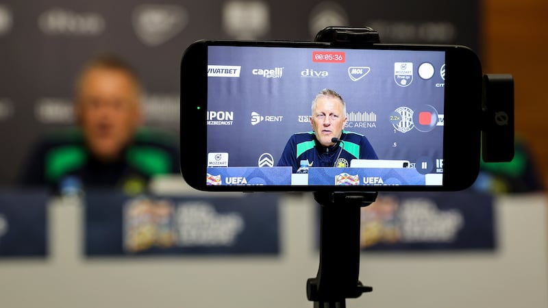Ireland head coach Heimir Hallgrímsson was asked by an Israeli journalist about an unfounded accusation during last Saturday's pre-match press conference in Backa Topola, Serbia. Photograph: Ryan Byrne/Inpho