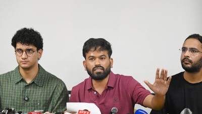 CJP founder Abhijeet Dipke, with Saurav Das and Ashutosh Ranka during a press conference. (File Photo (Vipin Kumar/HT))