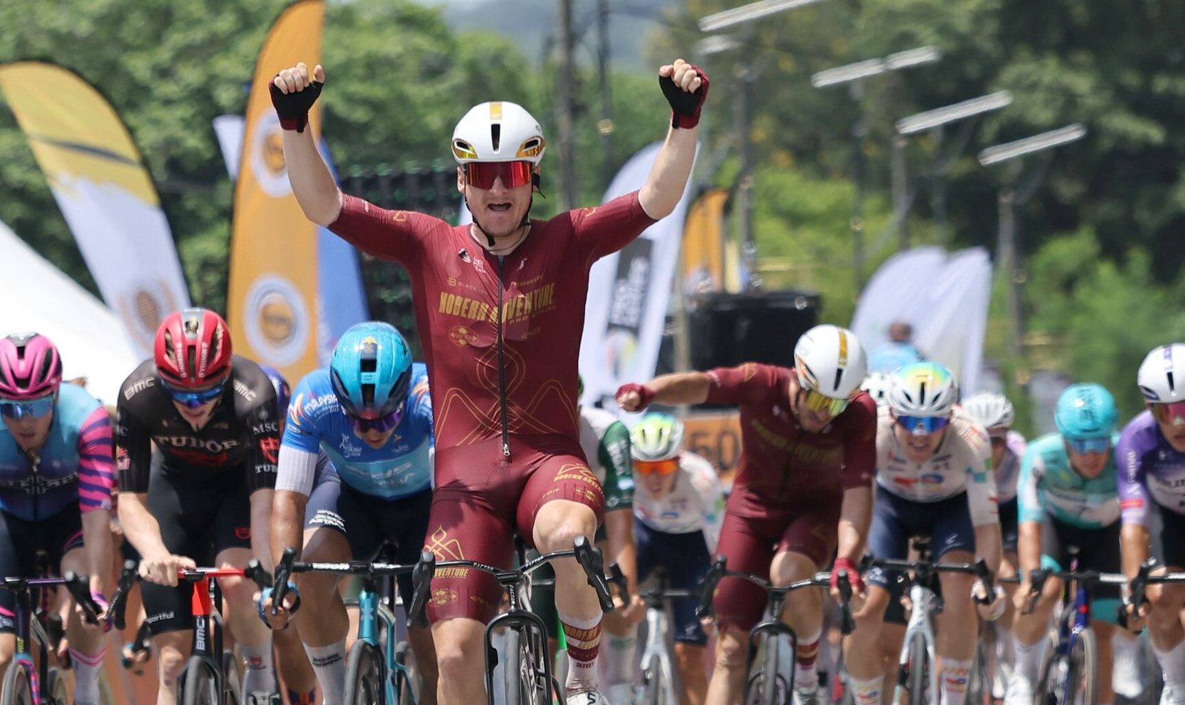 Riley Pickrell (Modern Adventure) claims his win on stage 6 of Le Tour de Langkawi