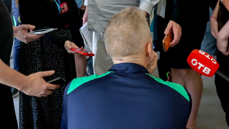The line of Israeli questioning at last Saturday's press conference led the Ireland delegation, including manager Heimir Hallgrímsson, to walk out and field questions in another part of TSC Arena in Backa Topola, Serbia. Photograph: Ryan Byrne/Inpho
