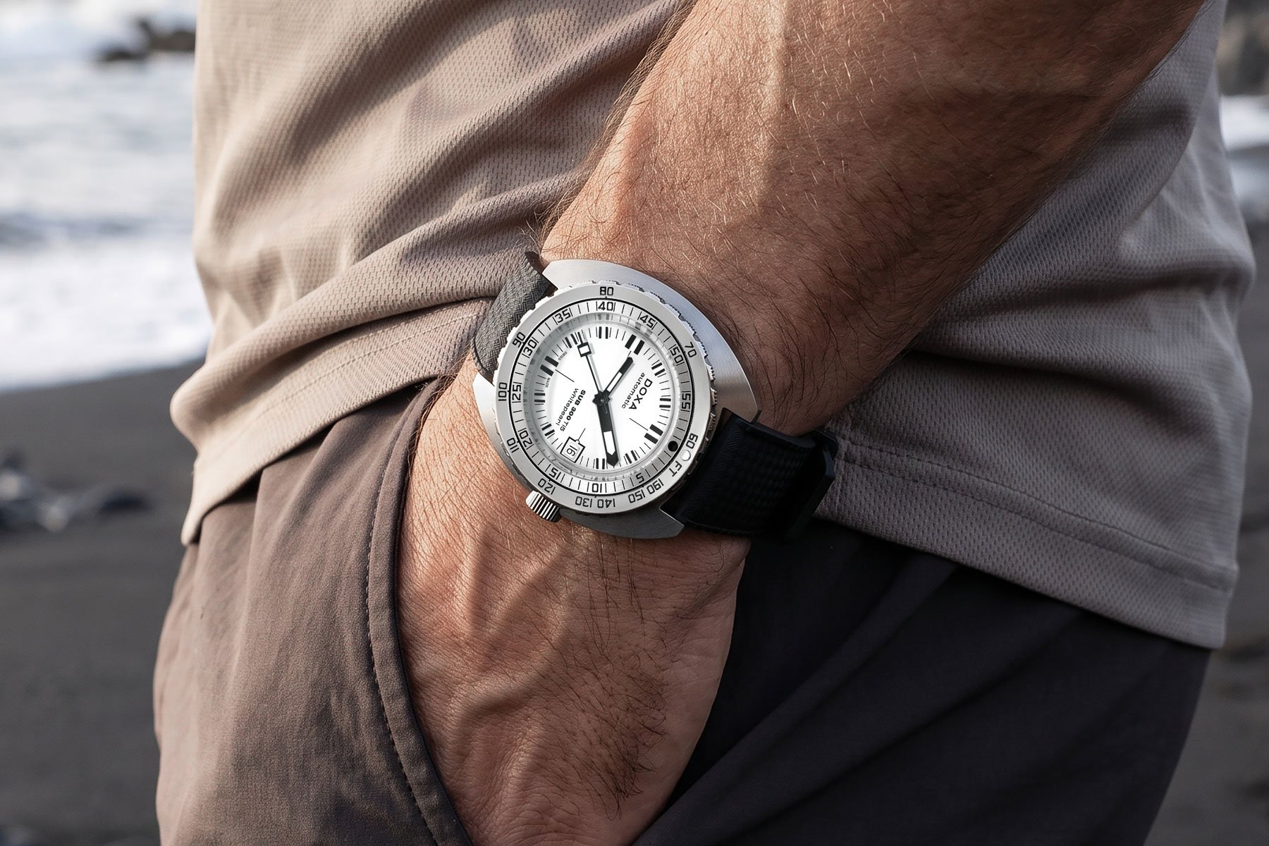 Doxa Sub 300 Ti5 WhitePearl pocket shot