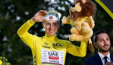 Tadej Pogacar (UAE Team Emirates - XRG) celebrates after winning the 2026 Tour de France in Paris, France. (Photo by Jean Catuffe/Getty Images)