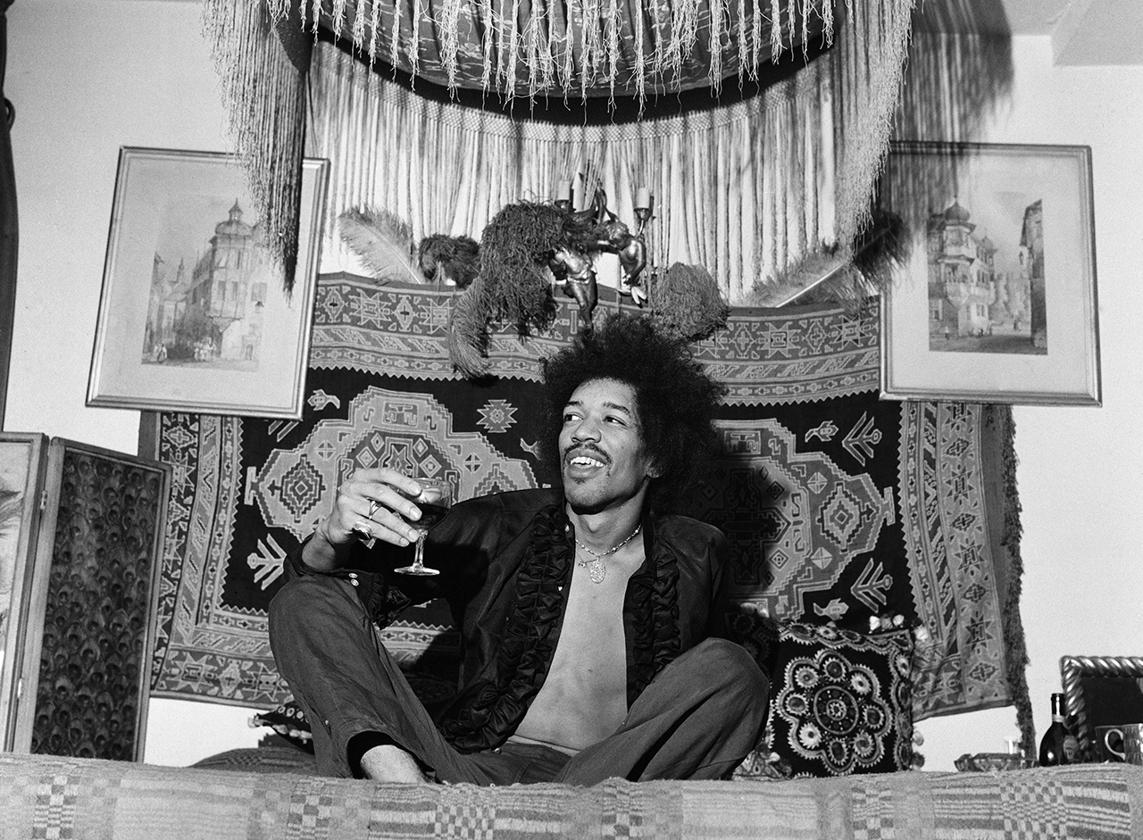 Jimi Hendrix pictured in his Mayfair flat. 7th January 1969.