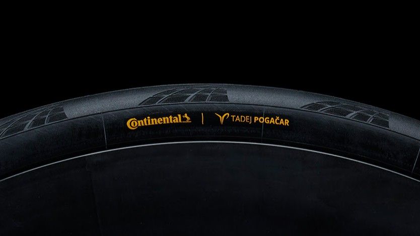 A Tadej Pogačar limited edition Continental GP5000 tyre