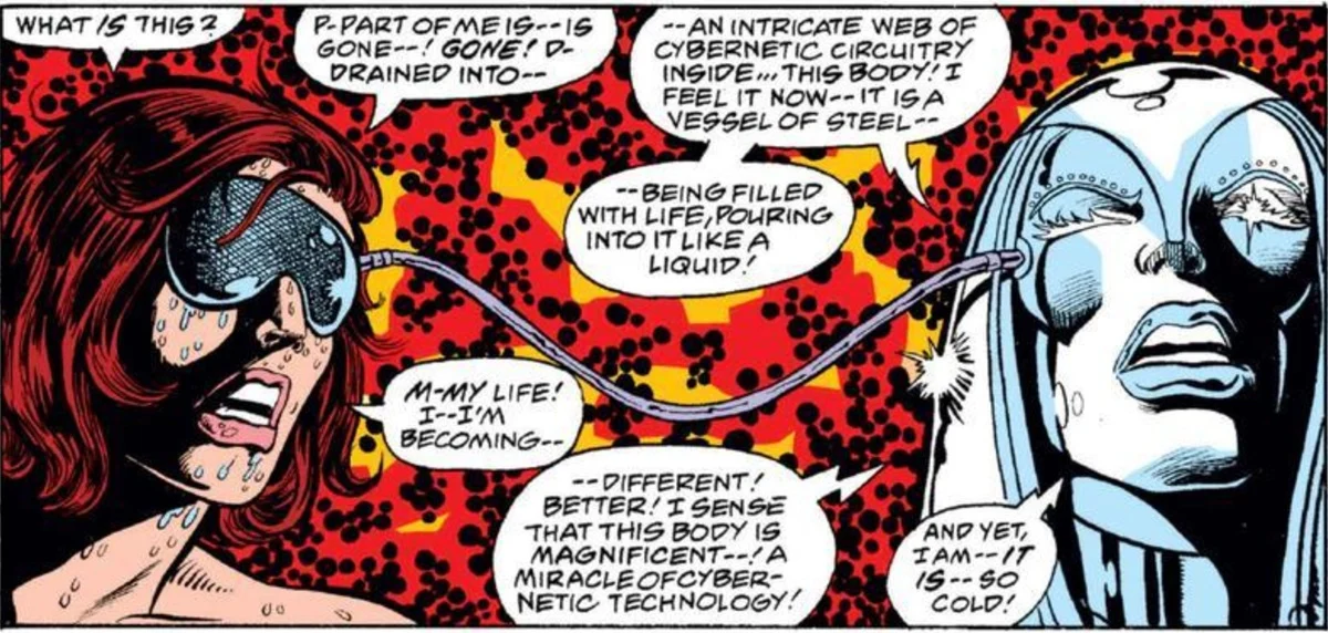 The birth of Jocasta in 1970s Avengers comics by George Perez.