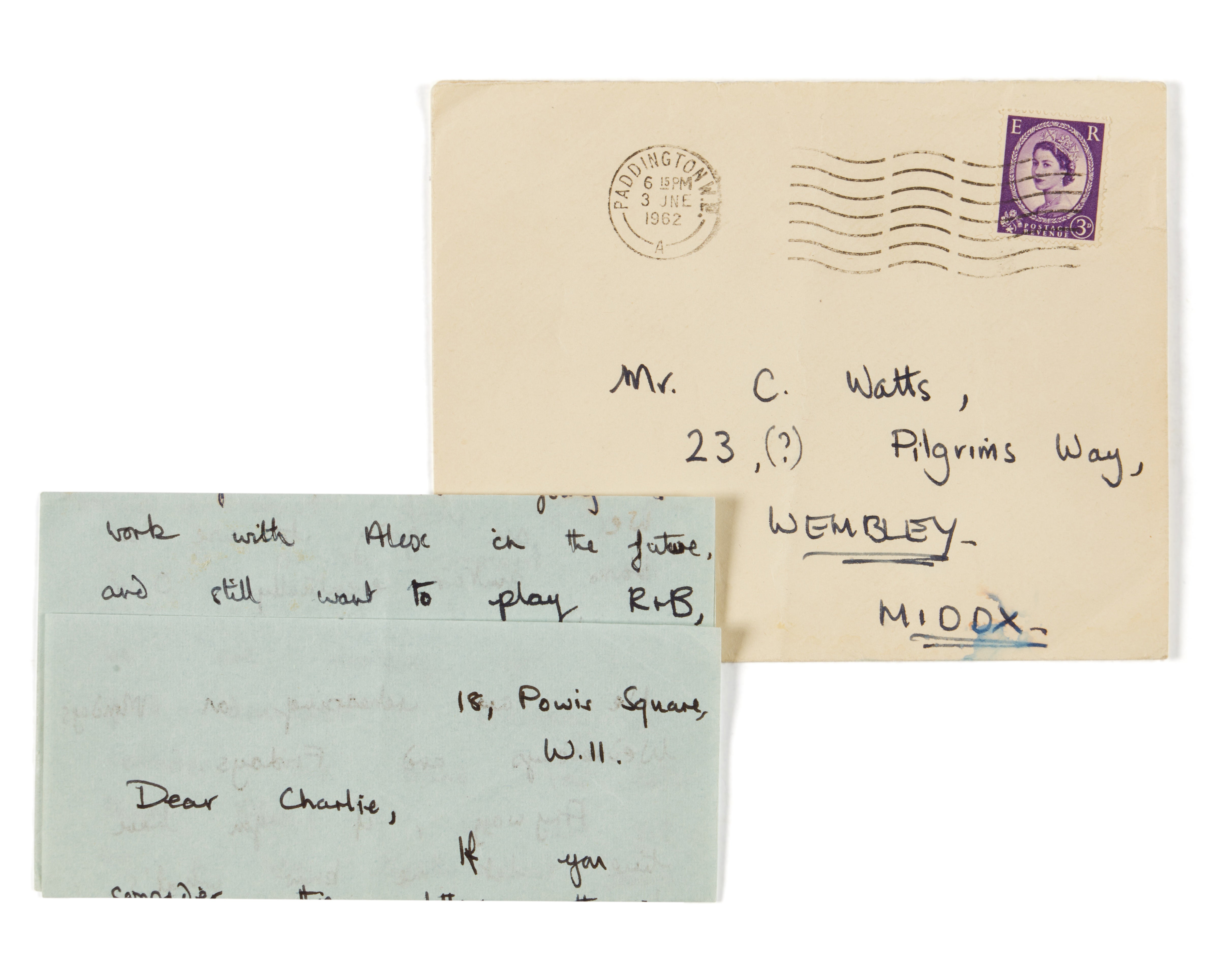 The letter along with the envelope it was mailed in, addressed to 